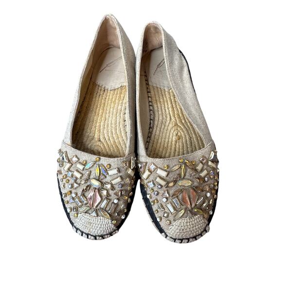 Brian Atwood Hardesty Canvas Rhinestone Capped Woven Espadrile Flat Sz: 6 - Picture 2 of 10
